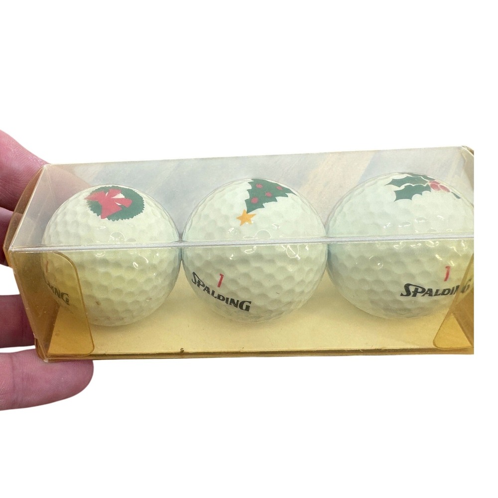 Spalding Golf Balls White Christmas Tree Wreath Holly Vintage 3 Pack